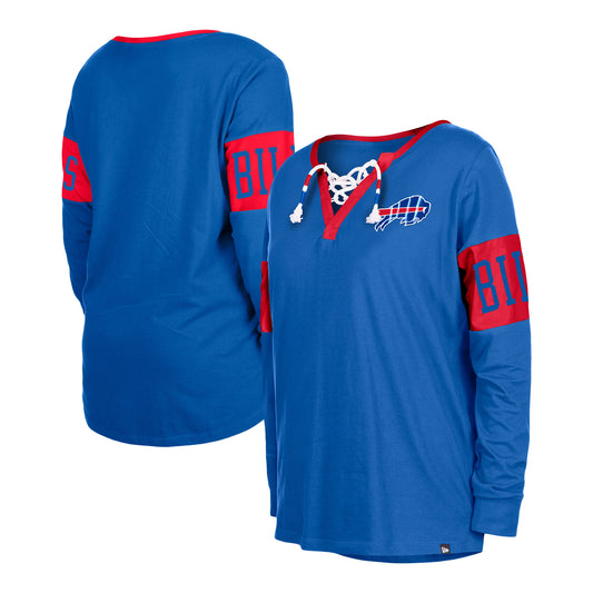 Women's New Era Royal Buffalo Bills Lace-Up Notch Neck Long Sleeve T-Shirt