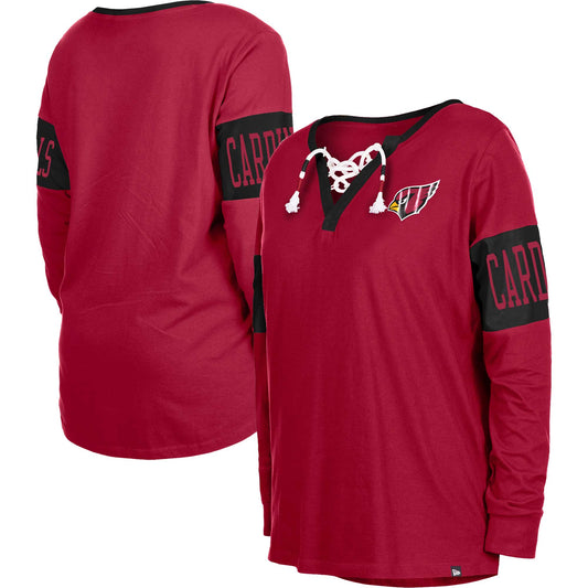 Women's New Era Cardinal Arizona Cardinals Lace-Up Notch Neck Long Sleeve T-Shirt