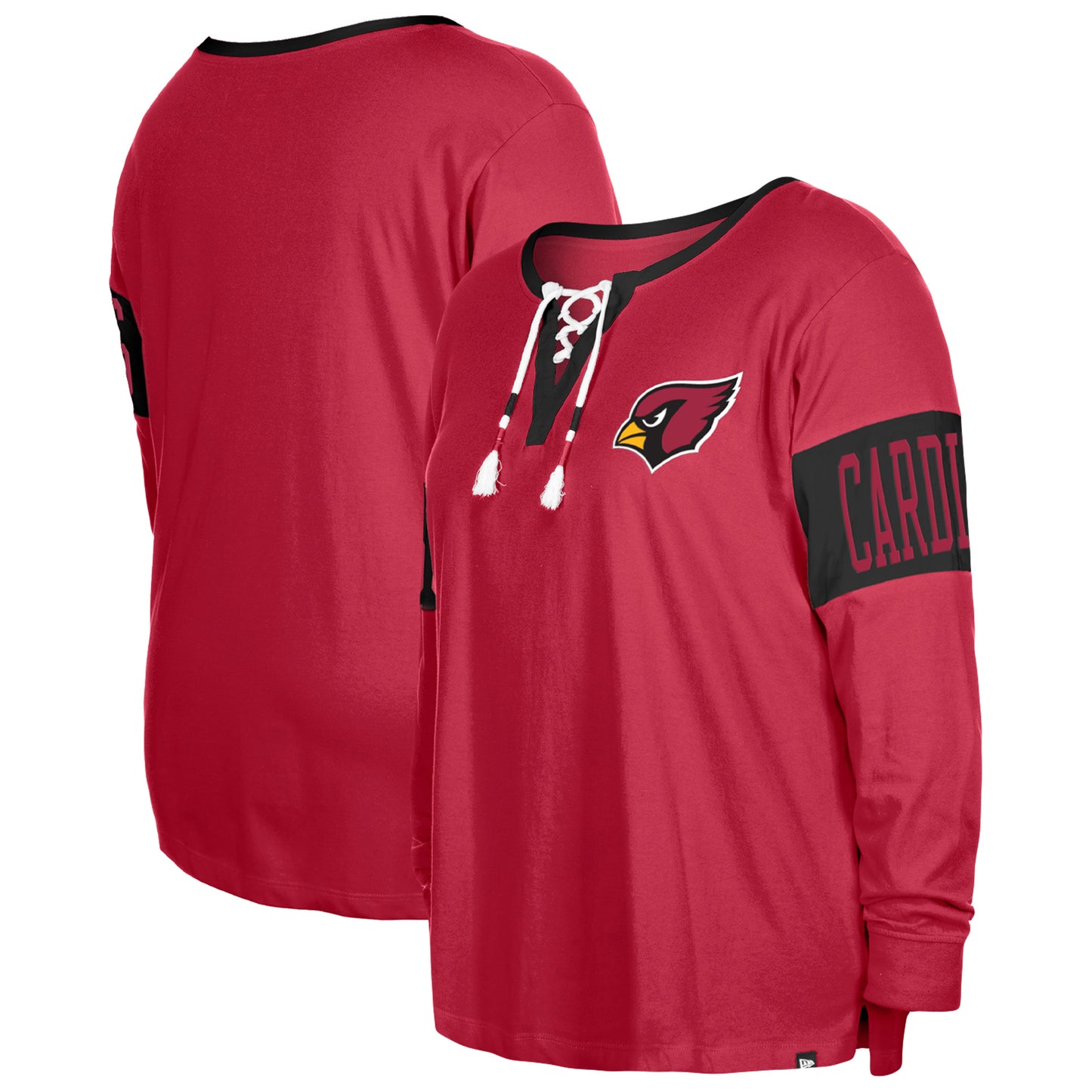 Women's New Era  Cardinal Arizona Cardinals Plus Size Lace-Up Notch Neck Long Sleeve T-Shirt