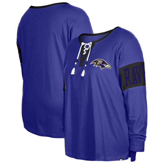 Women's New Era  Purple Baltimore Ravens Plus Size Lace-Up Notch Neck Long Sleeve T-Shirt