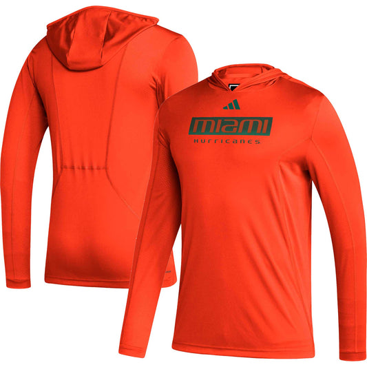 Men's adidas Orange Miami Hurricanes Sideline AEROREADY Hooded Long Sleeve T-Shirt