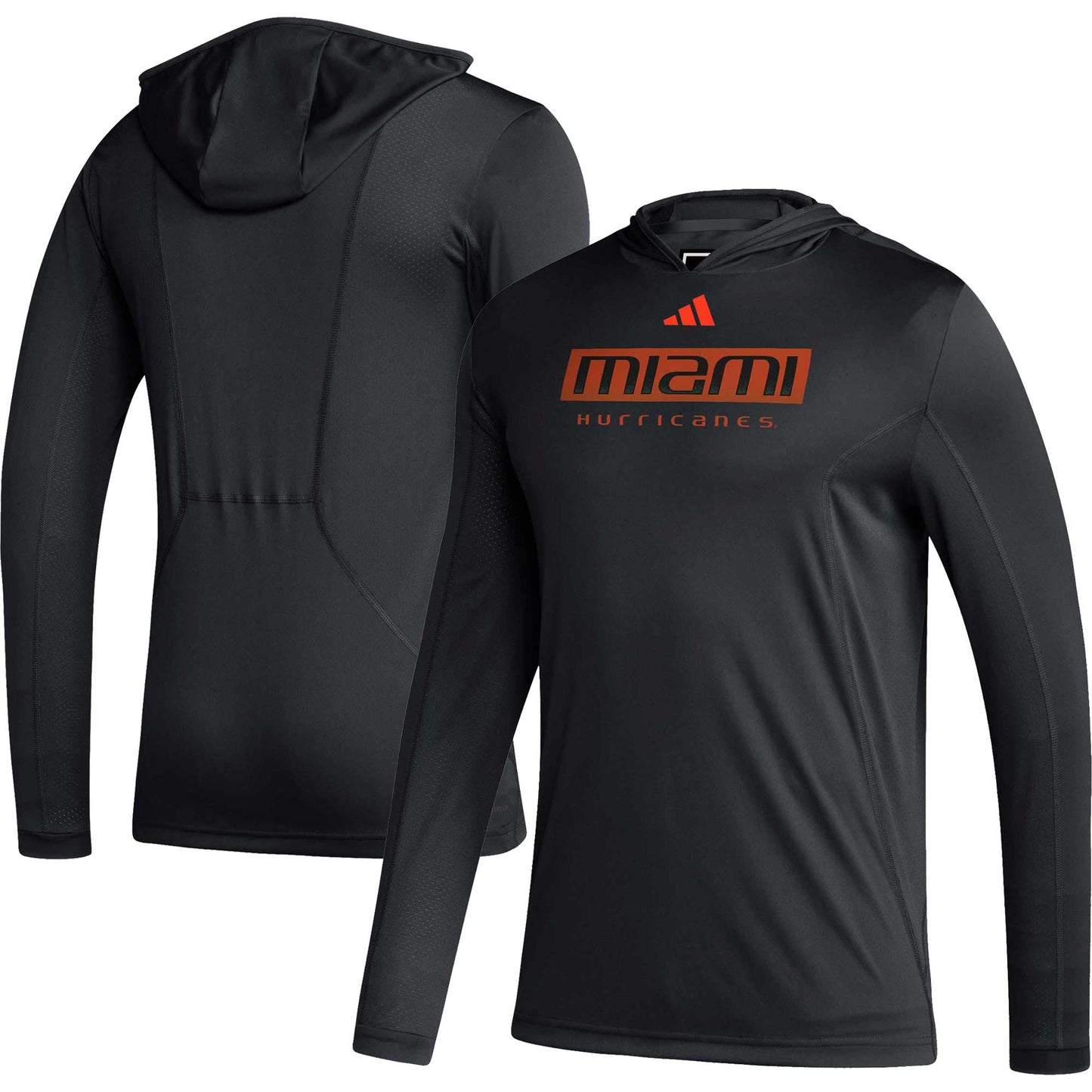 Men's adidas Black Miami Hurricanes Sideline AEROREADY Hooded Long Sleeve T-Shirt