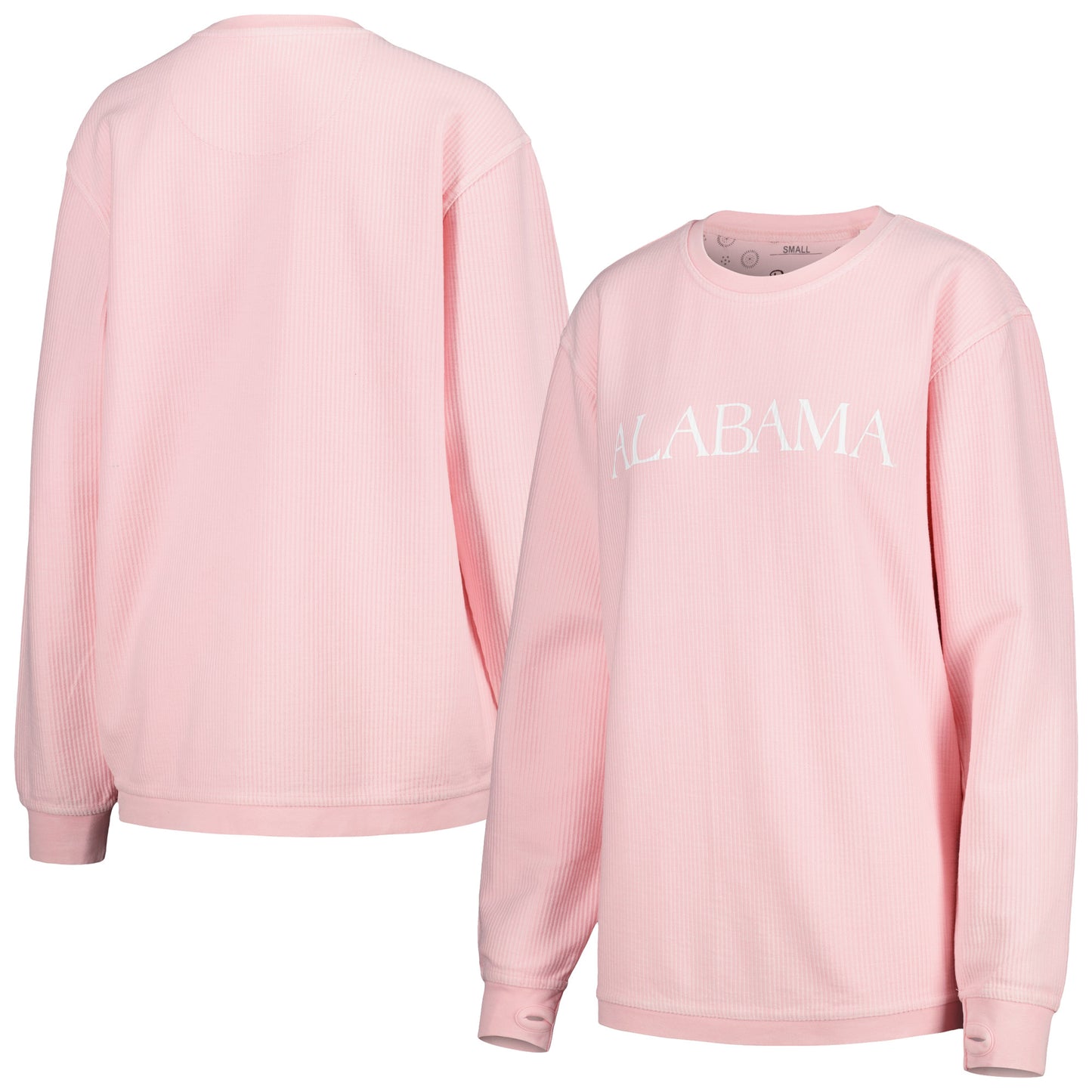 Women's Pressbox Pink Alabama Crimson Tide Comfy Cord Bar Print Pullover Sweatshirt