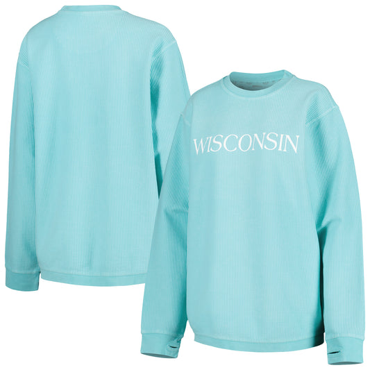 Women's Pressbox Mint Wisconsin Badgers Comfy Cord Bar Print Pullover Sweatshirt