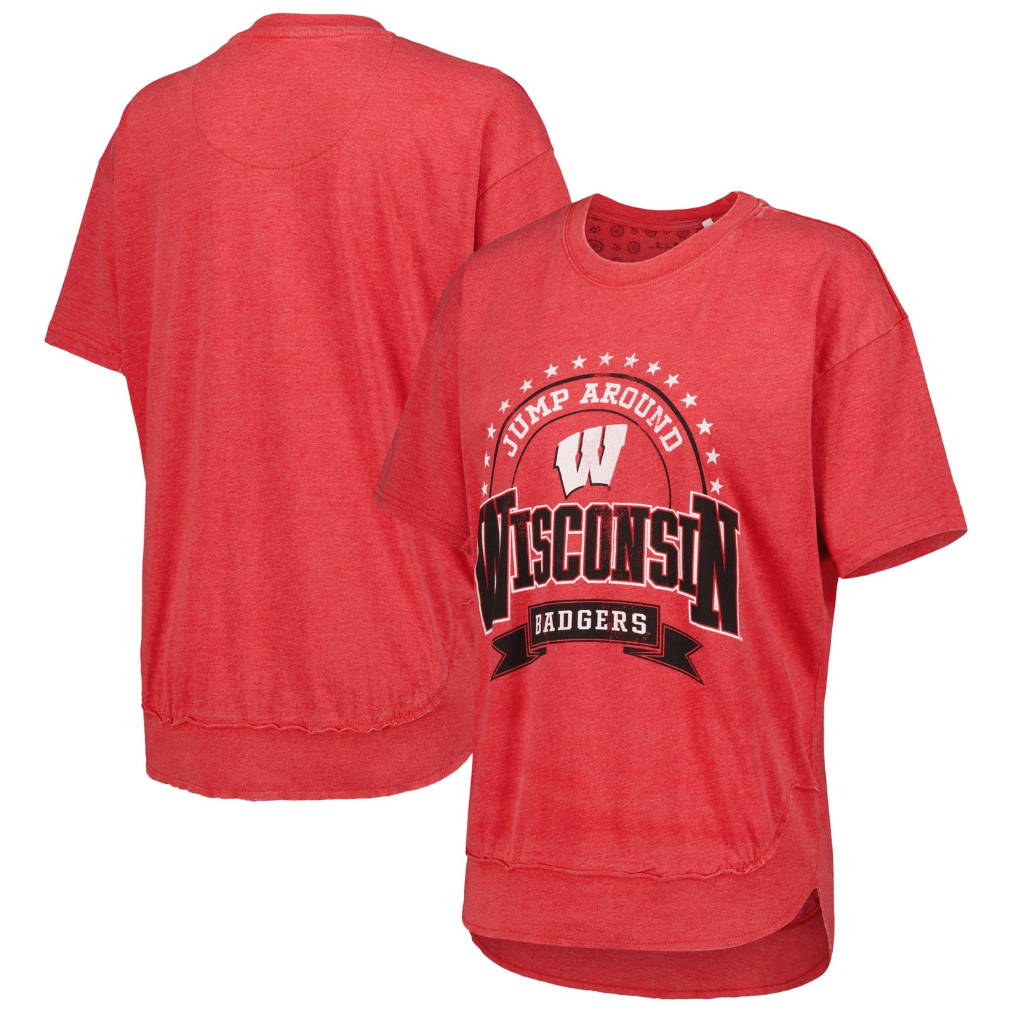 Women's Pressbox Heather Red Wisconsin Badgers Vintage Wash Poncho Captain T-Shirt