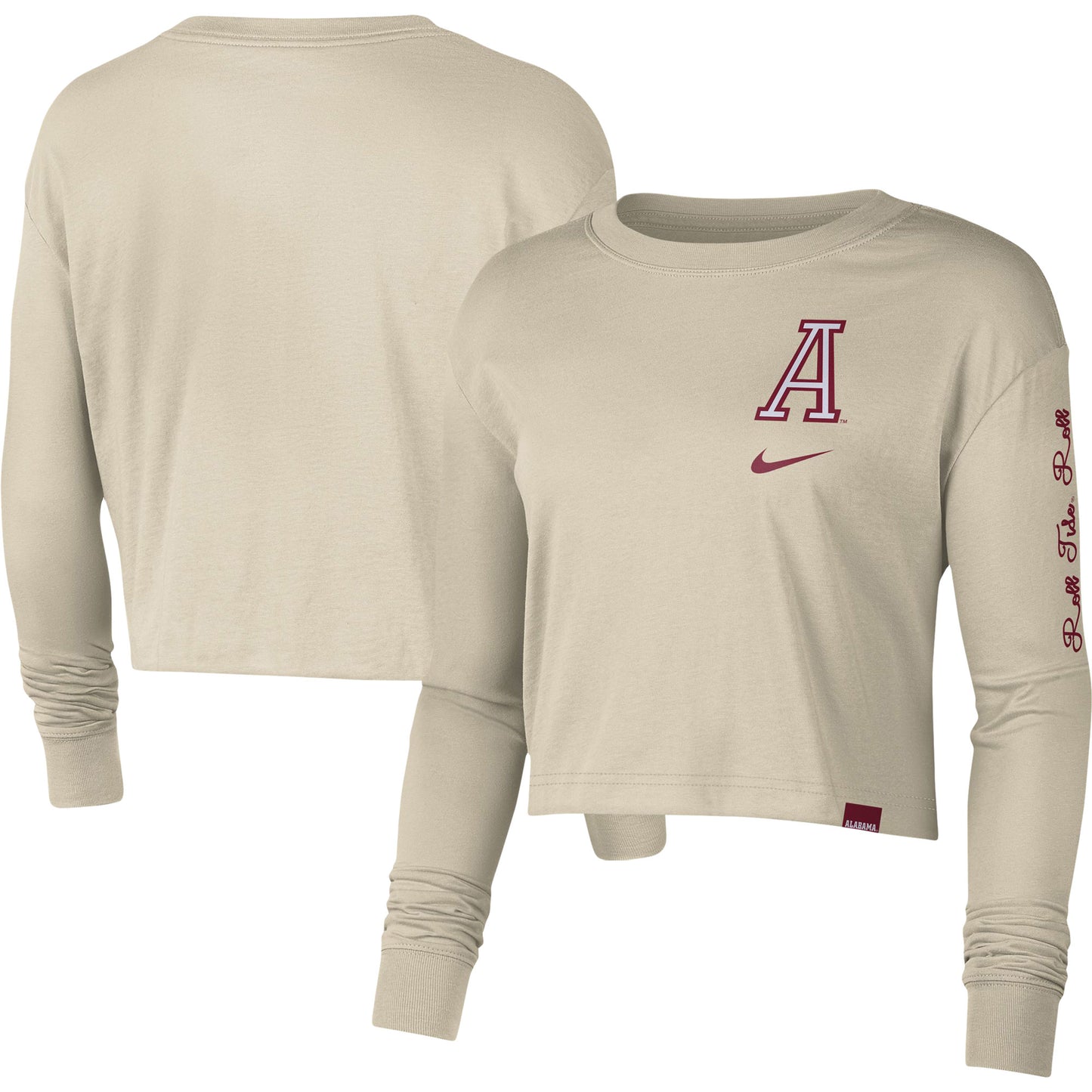 Women's Nike Cream Alabama Crimson Tide Varsity Letter Long Sleeve Crop Top