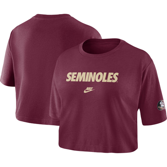 Women's Nike Garnet Florida State Seminoles Wordmark Cropped T-Shirt
