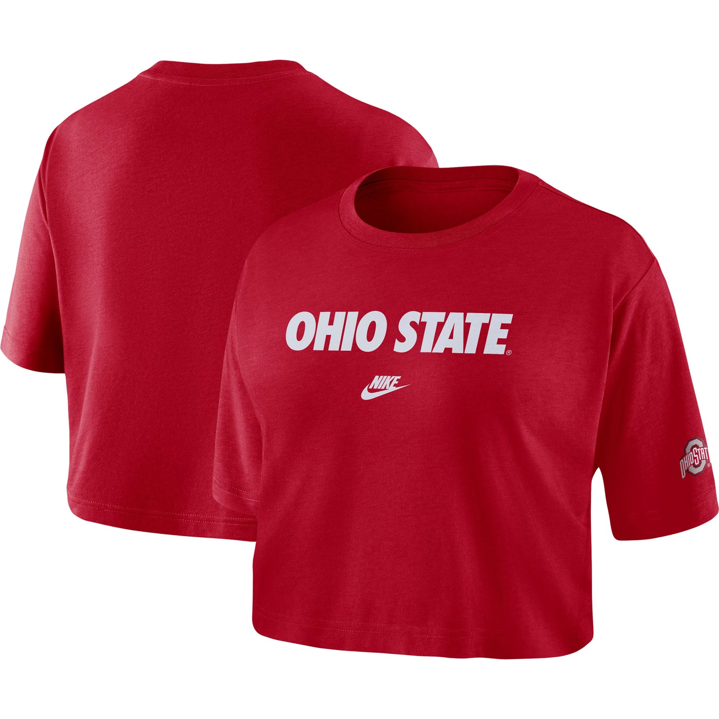 Women's Nike Red Ohio State Buckeyes Wordmark Cropped T-Shirt