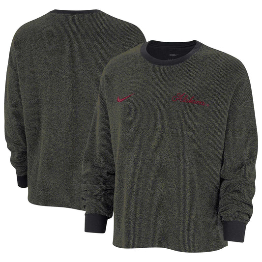 Women's Nike  Black Alabama Crimson Tide Yoga Script Pullover Sweatshirt