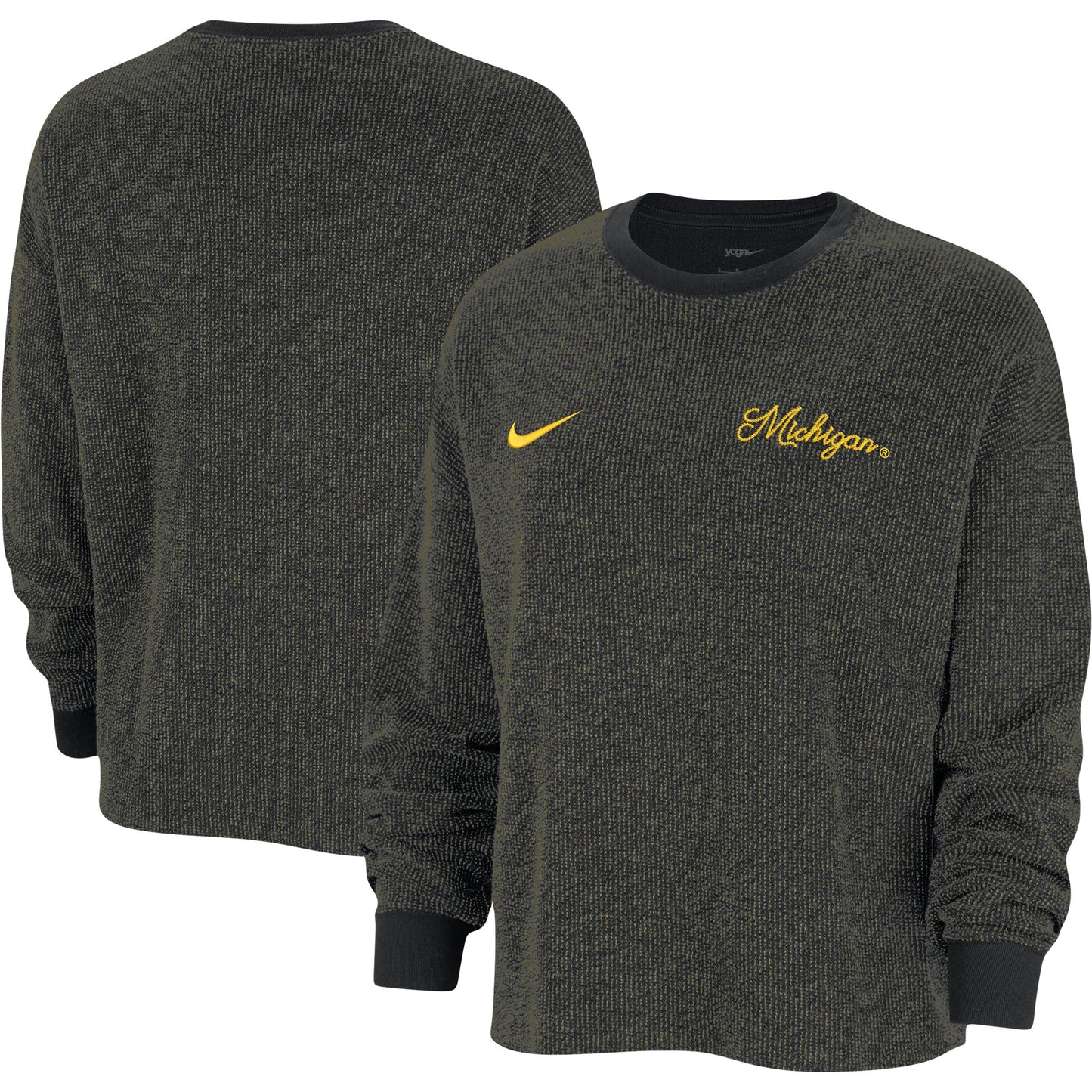 Women's Nike  Black Michigan Wolverines Yoga Script Pullover Sweatshirt