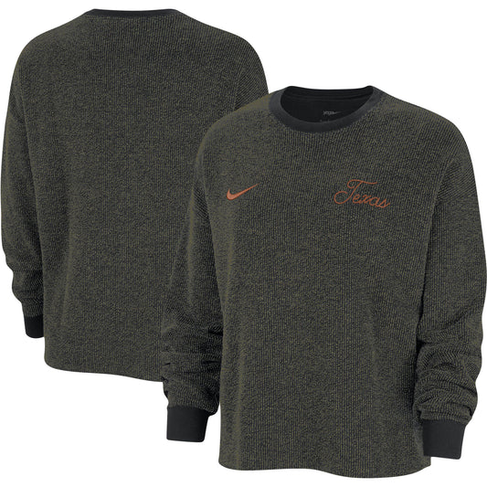 Women's Nike  Black Texas Longhorns Yoga Script Pullover Sweatshirt