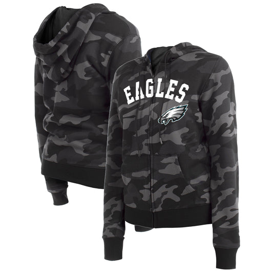 Women's New Era  Black Philadelphia Eagles Camo Full-Zip Hoodie