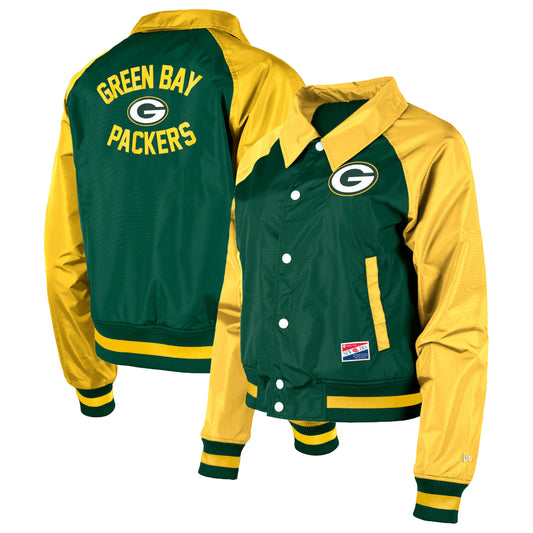 Women's New Era Green Green Bay Packers Coaches Raglan Full-Snap Jacket