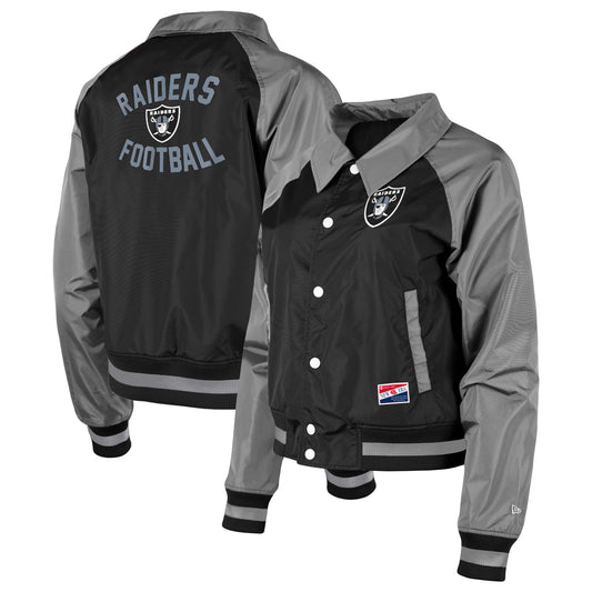 Women's New Era Black Las Vegas Raiders Coaches Raglan Full-Snap Jacket