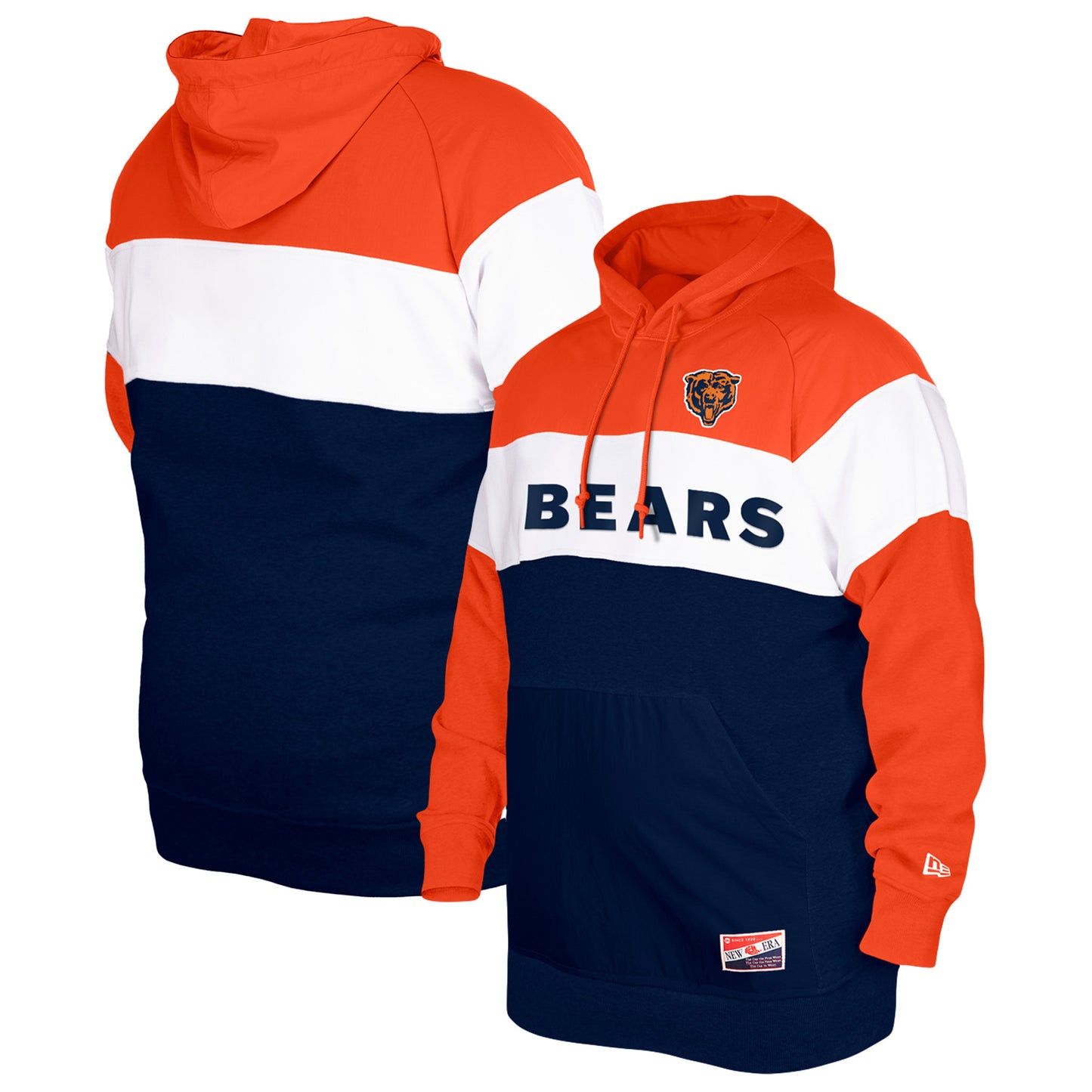 Men's New Era Navy Chicago Bears Big & Tall Throwback Colorblock Pullover Hoodie