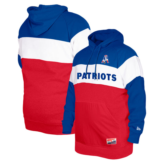 Men's New Era Royal New England Patriots Big & Tall Throwback Colorblock Pullover Hoodie