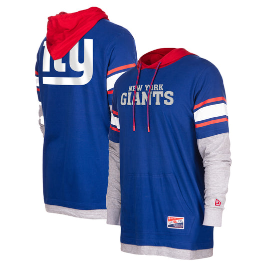 Men's New Era  Royal New York Giants  Throwback Long Sleeve Hoodie T-Shirt