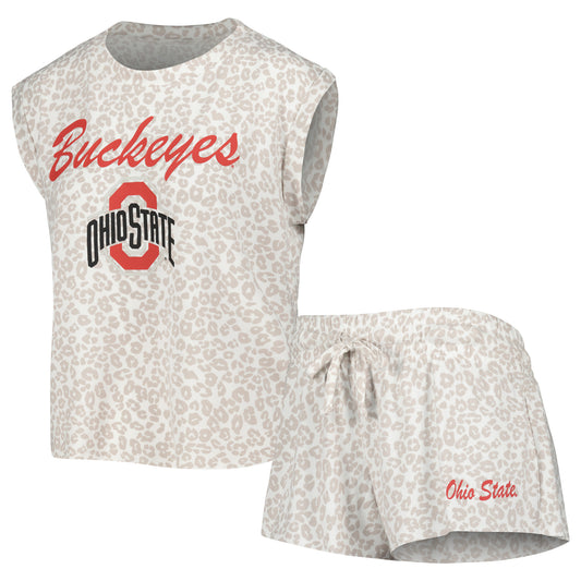 Women's Concepts Sport  Cream Ohio State Buckeyes Montana T-Shirt & Shorts Sleep Set