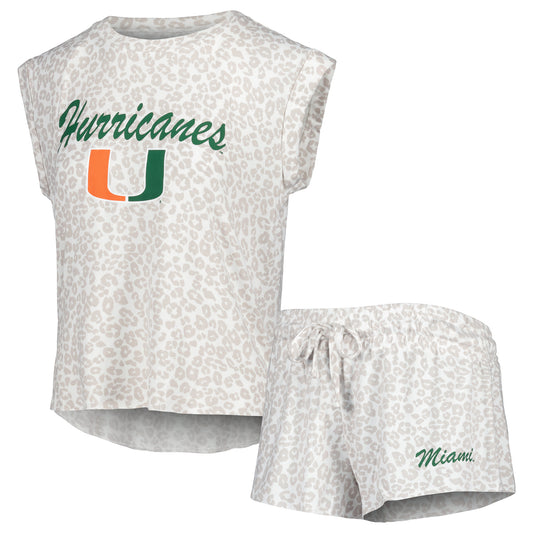 Women's Concepts Sport  Cream Miami Hurricanes Montana T-Shirt & Shorts Sleep Set