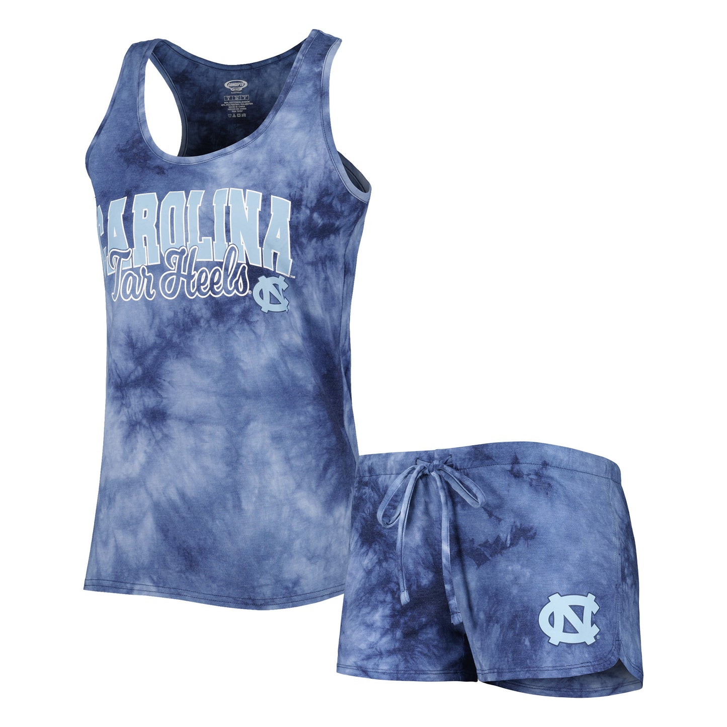 Women's Concepts Sport Navy North Carolina Tar Heels Billboard Tie-Dye Tank and Shorts Sleep Set