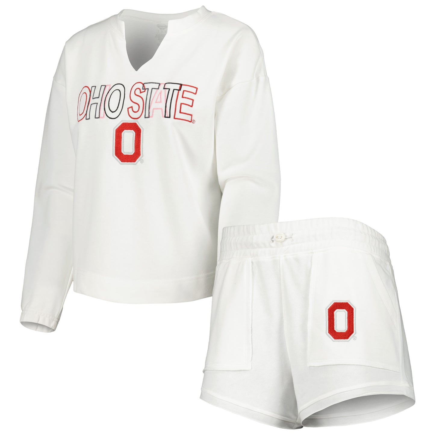 Women's Concepts Sport  White Ohio State Buckeyes Sunray Notch Neck Long Sleeve T-Shirt & Shorts Set