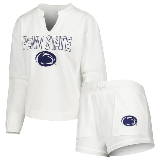 Women's Concepts Sport  White Penn State Nittany Lions Sunray Notch Neck Long Sleeve T-Shirt & Shorts Set