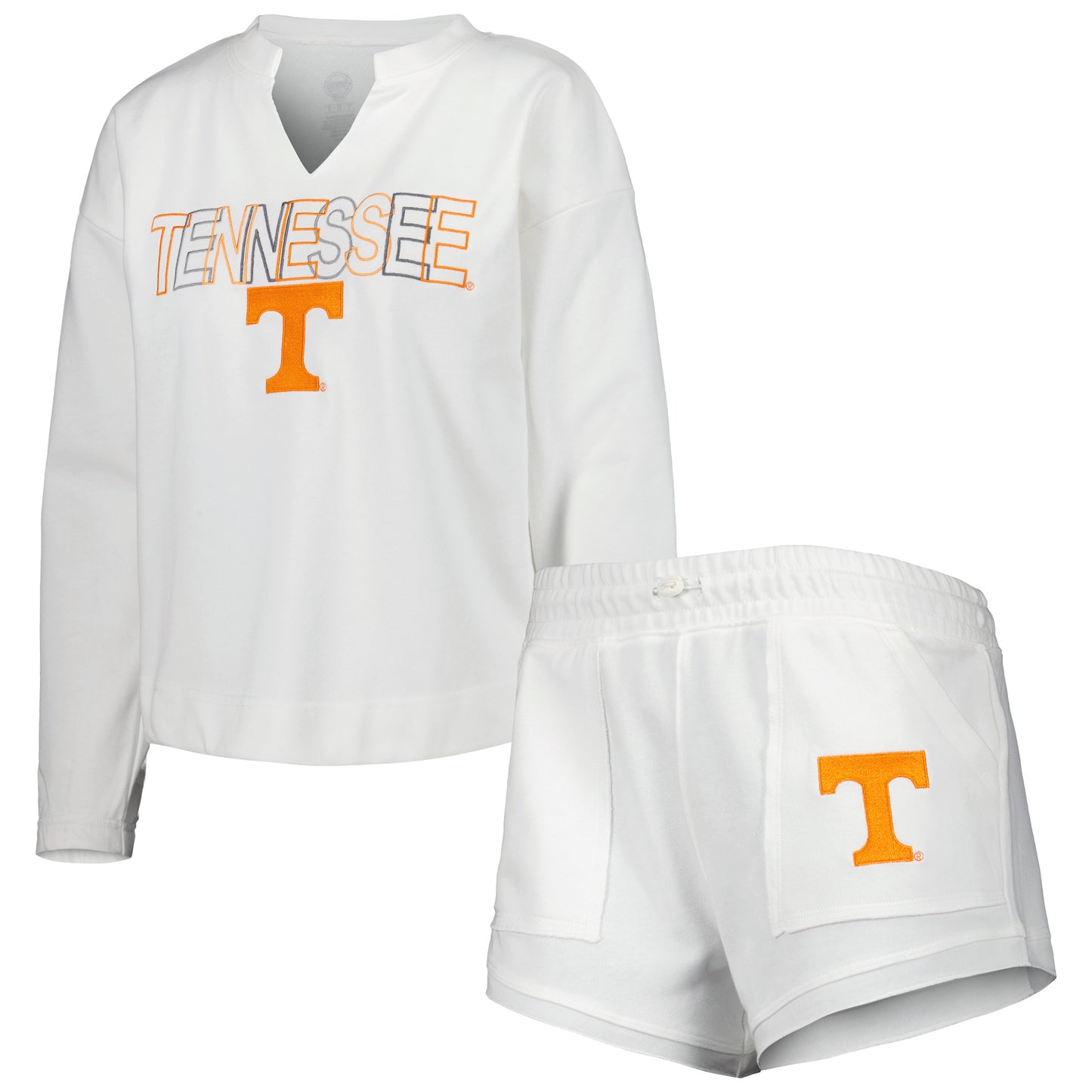 Women's Concepts Sport  White Tennessee Volunteers Sunray Notch Neck Long Sleeve T-Shirt & Shorts Set