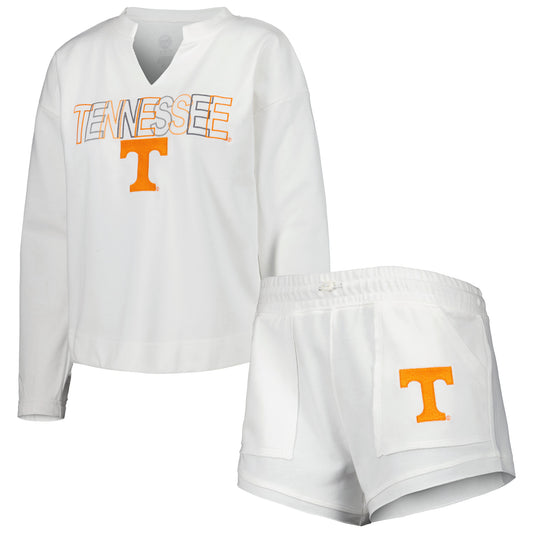 Women's Concepts Sport  White Tennessee Volunteers Sunray Notch Neck Long Sleeve T-Shirt & Shorts Set