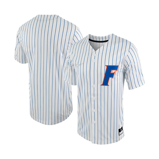 Men's Nike White/Royal Florida Gators Pinstripe Replica Full-Button Baseball Jersey