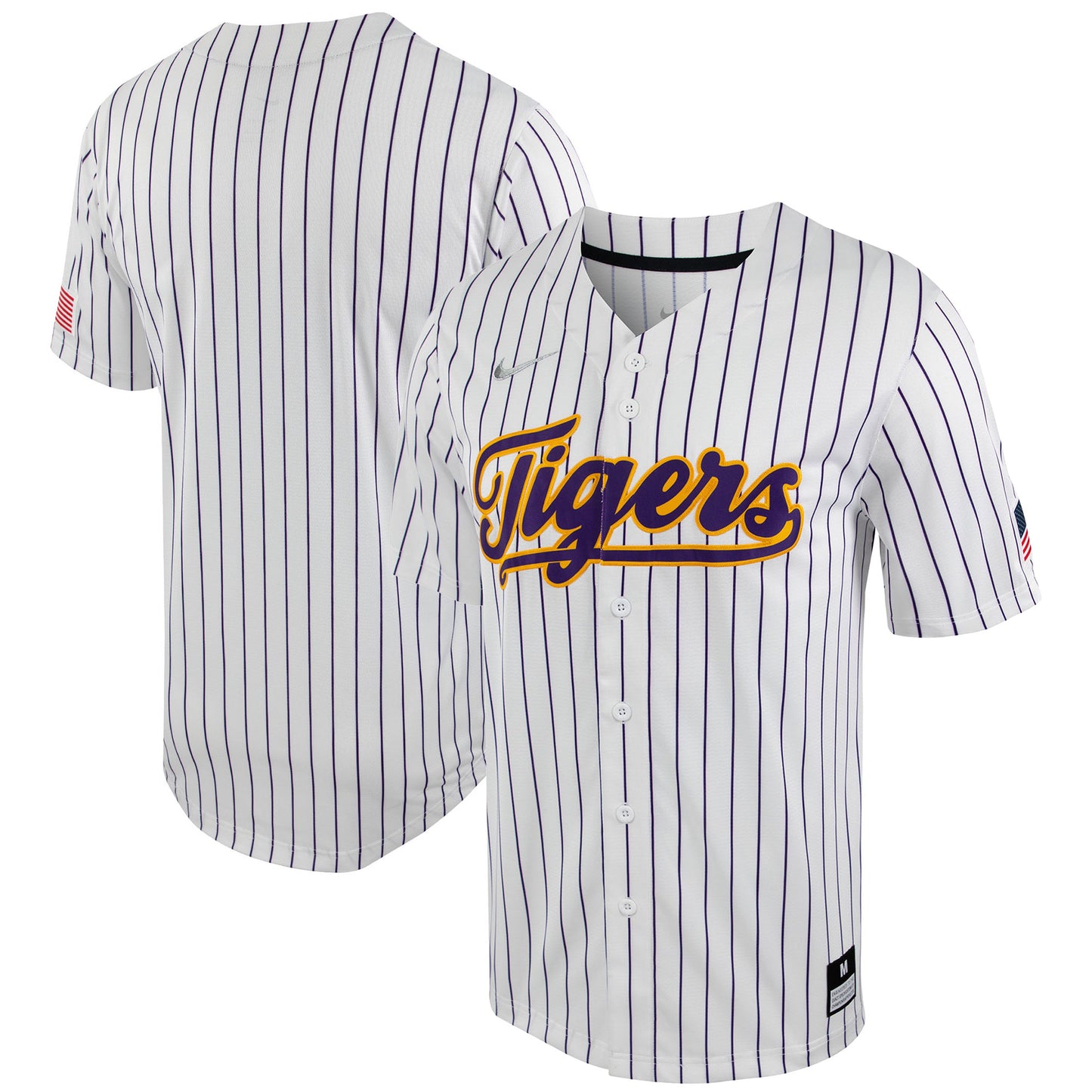 Men's Nike White/Purple LSU Tigers Pinstripe Replica Full-Button Baseball Jersey