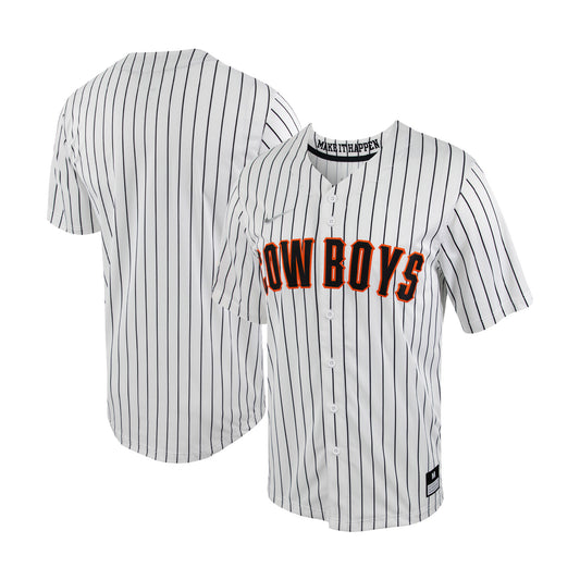 Men's Nike White/Black Oklahoma State Cowboys Pinstripe Replica Full-Button Baseball Jersey