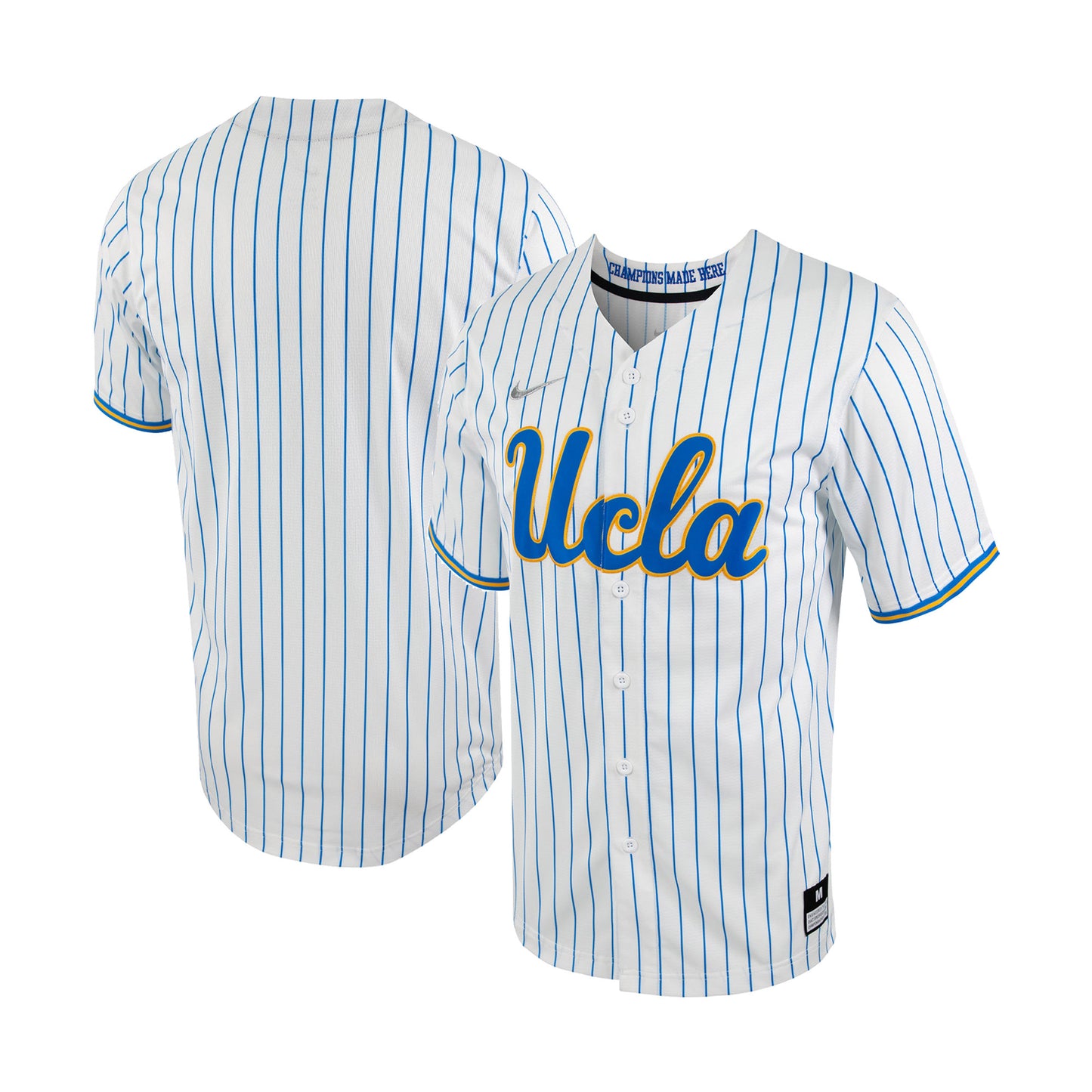 Men's Nike White/Blue UCLA Bruins Pinstripe Replica Full-Button Baseball Jersey