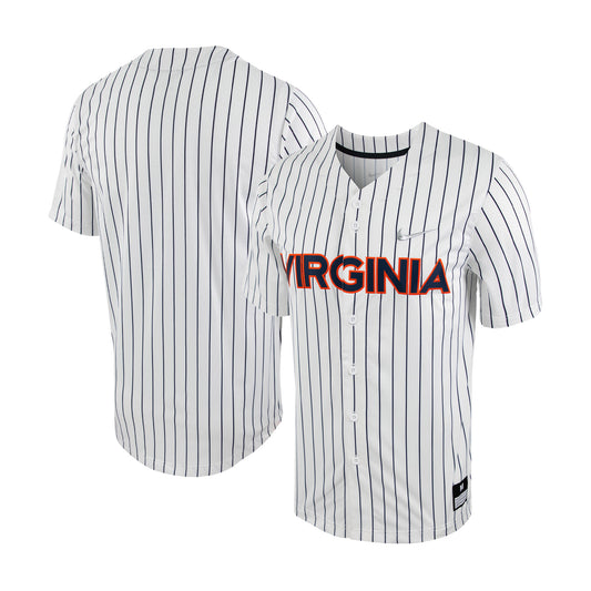 Men's Nike White/Navy Virginia Cavaliers Pinstripe Replica Full-Button Baseball Jersey