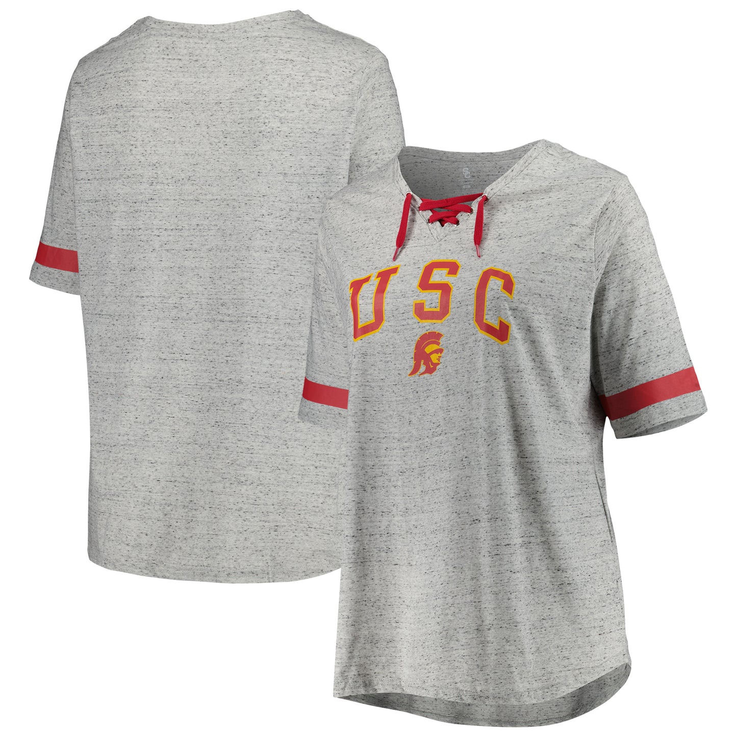 Women's Heather Gray USC Trojans Plus Size Lace-Up T-Shirt