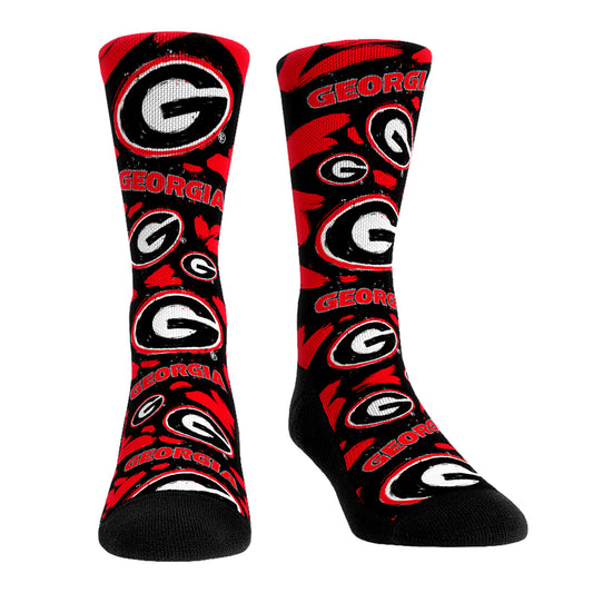 Unisex Rock Em Socks Georgia Bulldogs Allover Logo & Paint Crew Socks
