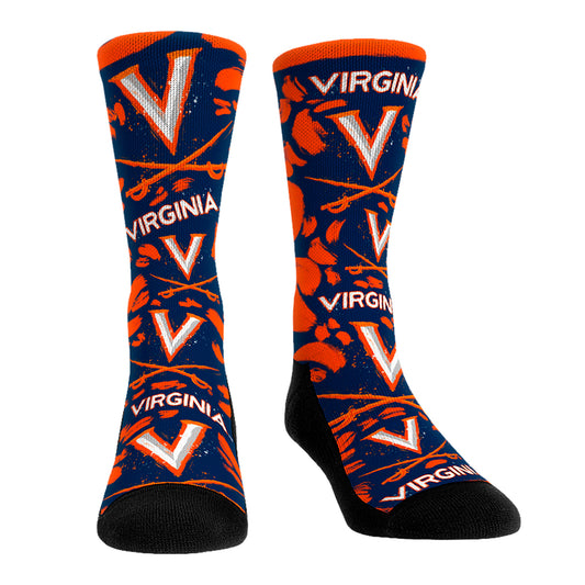 Unisex Rock Em Socks Virginia Cavaliers Allover Logo & Paint Crew Socks