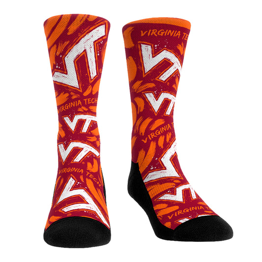 Unisex Rock Em Socks Virginia Tech Hokies Allover Logo & Paint Crew Socks