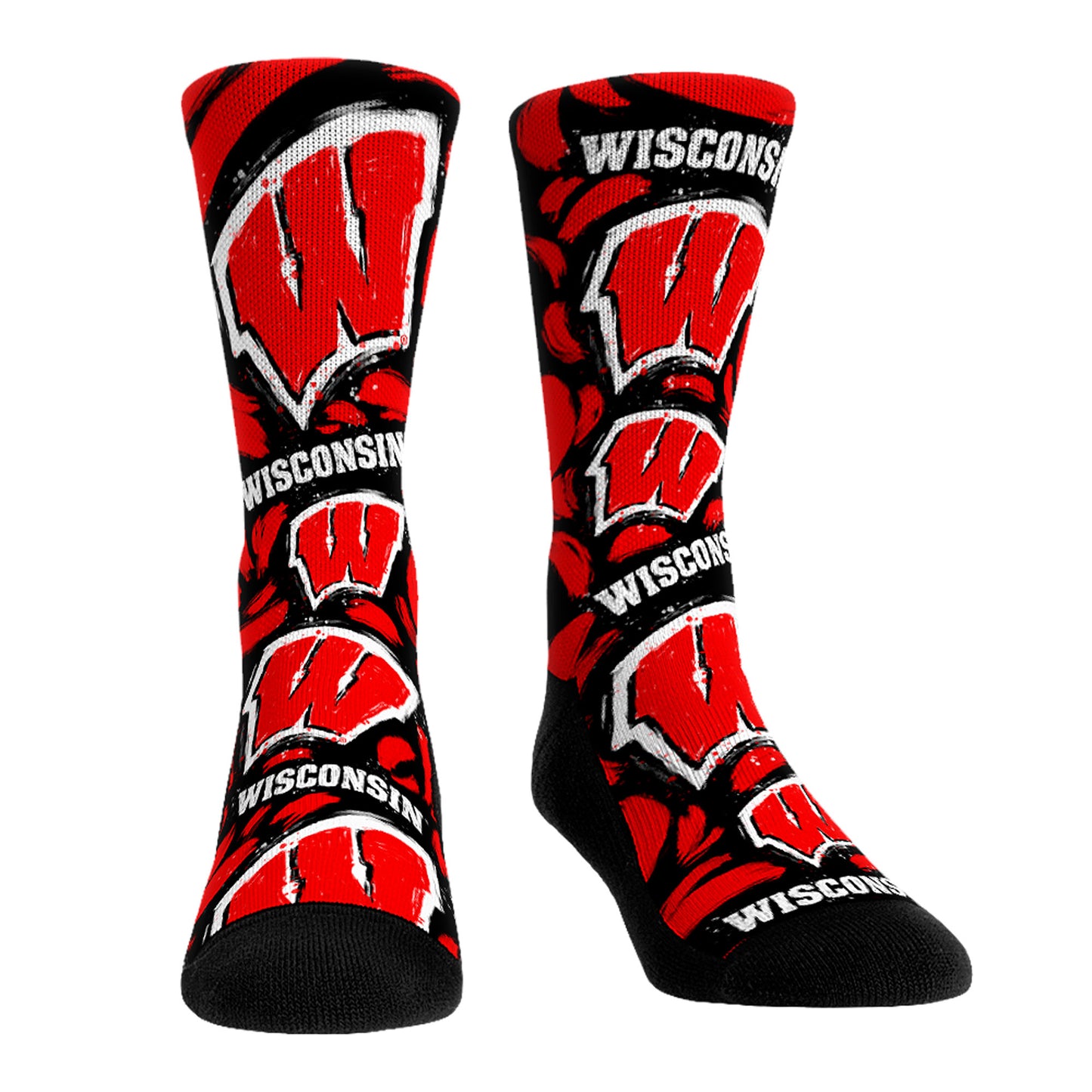 Unisex Rock Em Socks Wisconsin Badgers Allover Logo & Paint Crew Socks