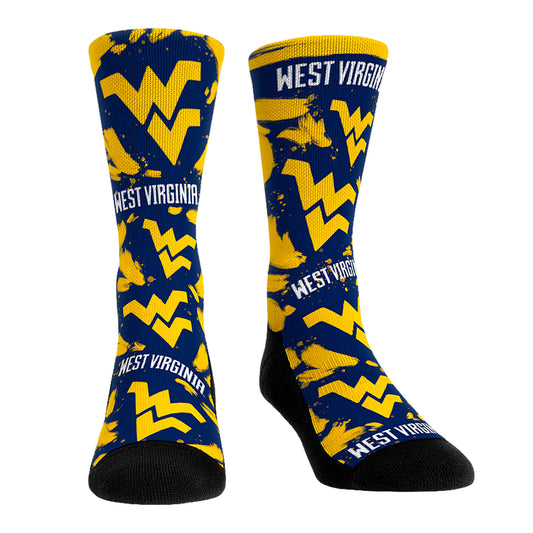 Unisex Rock Em Socks West Virginia Mountaineers Allover Logo & Paint Crew Socks