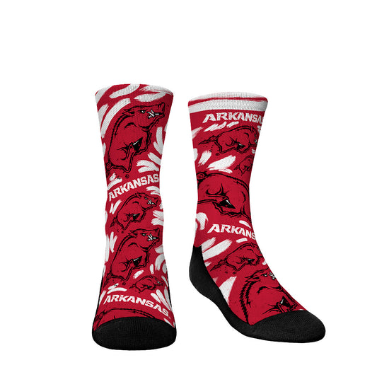 Youth Rock Em Socks Arkansas Razorbacks Allover Logo & Paint Crew Socks