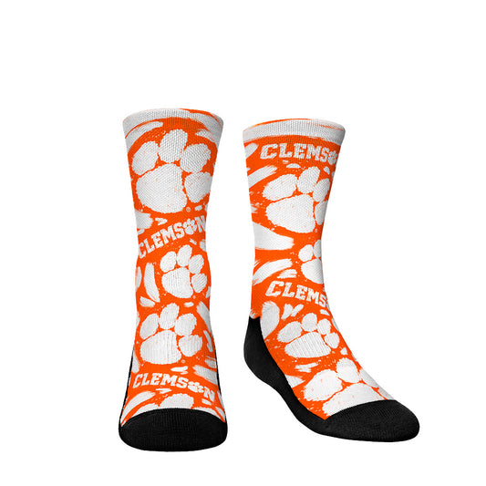 Youth Rock Em Socks Clemson Tigers Allover Logo & Paint Crew Socks