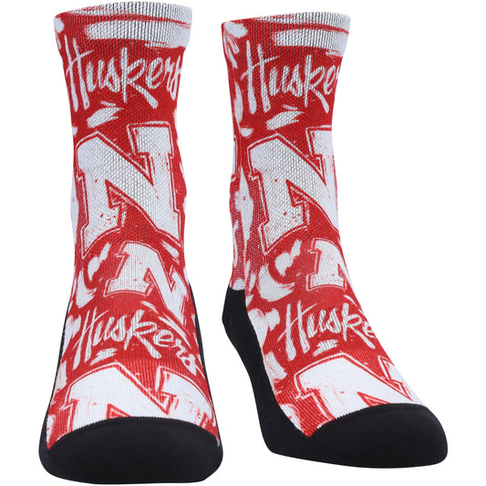 Youth Rock Em Socks Nebraska Huskers Allover Logo & Paint Crew Socks