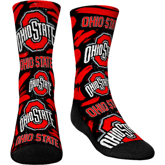 Youth Rock Em Socks Ohio State Buckeyes Allover Logo & Paint Crew Socks