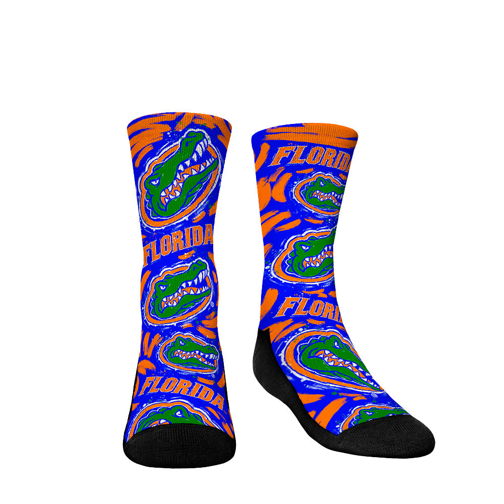 Youth Rock Em Socks Florida Gators Allover Logo & Paint Crew Socks