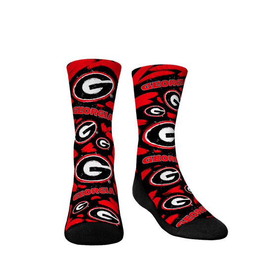 Youth Rock Em Socks Georgia Bulldogs Allover Logo & Paint Crew Socks