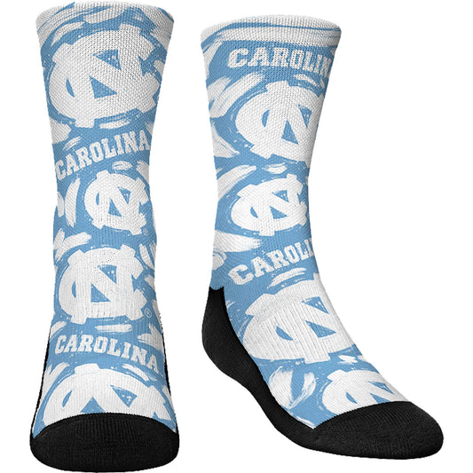 Youth Rock Em Socks North Carolina Tar Heels Allover Logo & Paint Crew Socks