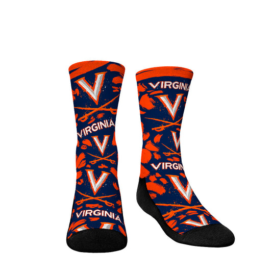 Youth Rock Em Socks Virginia Cavaliers Allover Logo & Paint Crew Socks