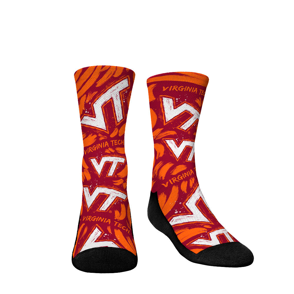 Youth Rock Em Socks Virginia Tech Hokies Allover Logo & Paint Crew Socks