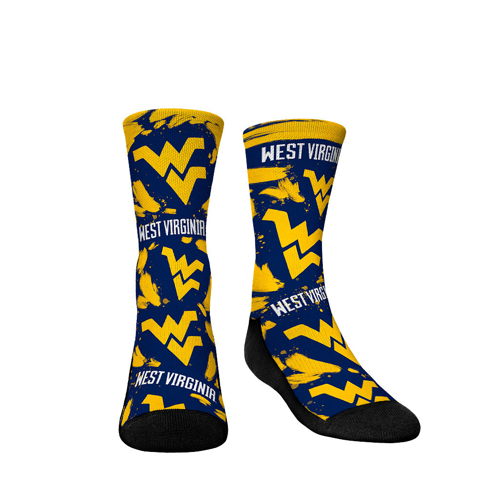 Youth Rock Em Socks West Virginia Mountaineers Allover Logo & Paint Crew Socks