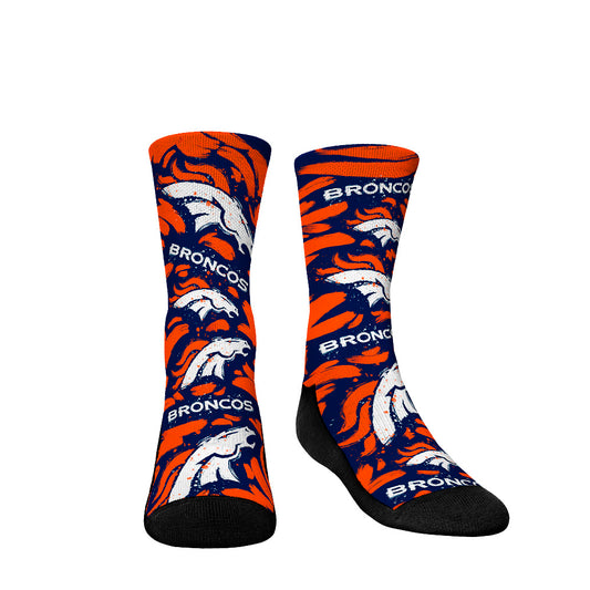 Youth Rock Em Socks Denver Broncos Allover Logo & Paint Crew Socks